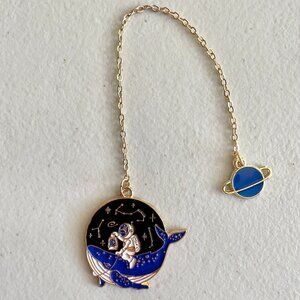 Astronaut Riding Whale Metal Bookmark